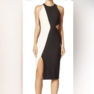 Elizabeth and James Lunai Black and White Asymmetrical Sheath Dress